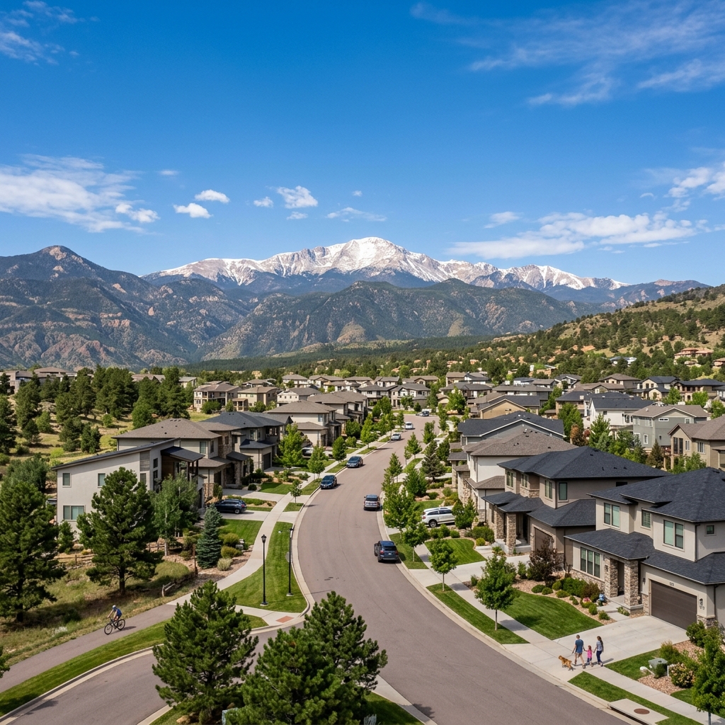 Fountain Colorado suburban community with Pikes Peak in background