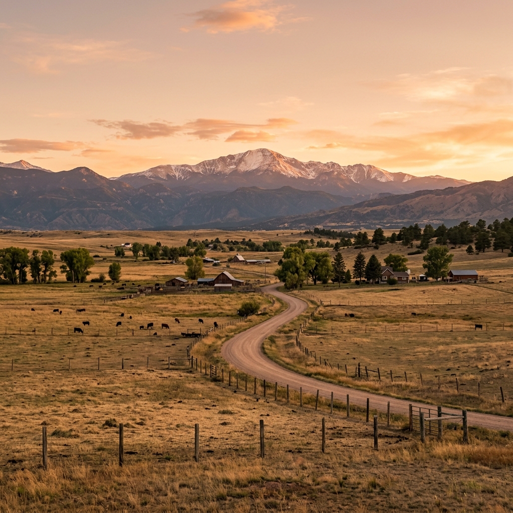 Penrose Colorado rural landscape with Rocky Mountains