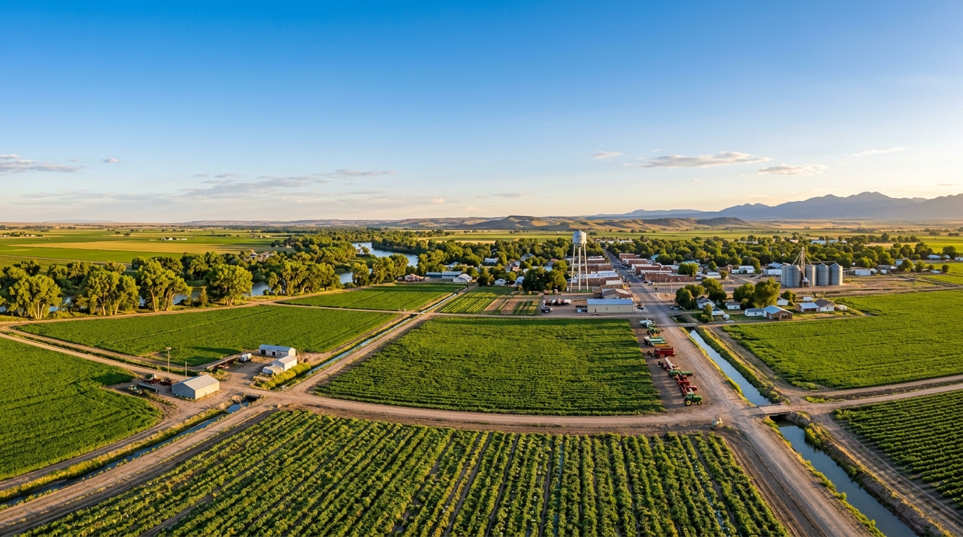 Rocky Ford Colorado agricultural town with farmland and water tower