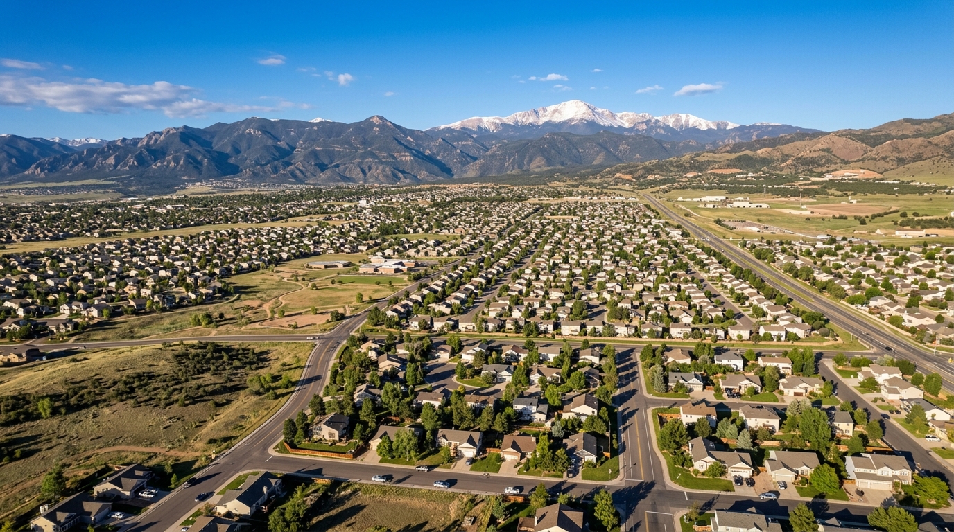 Security-Widefield Colorado suburban community with Pikes Peak