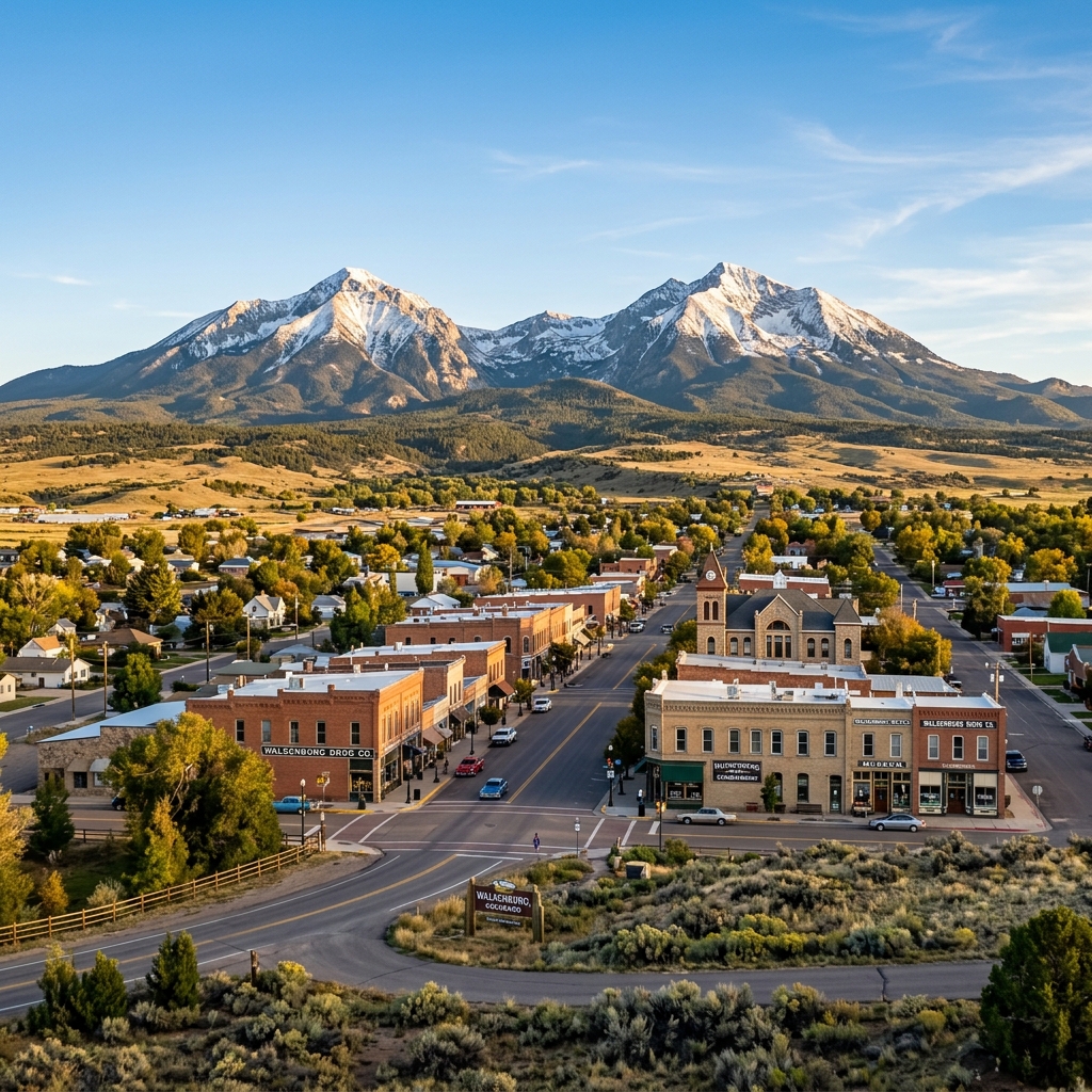 Walsenburg Colorado with Spanish Peaks visible in background