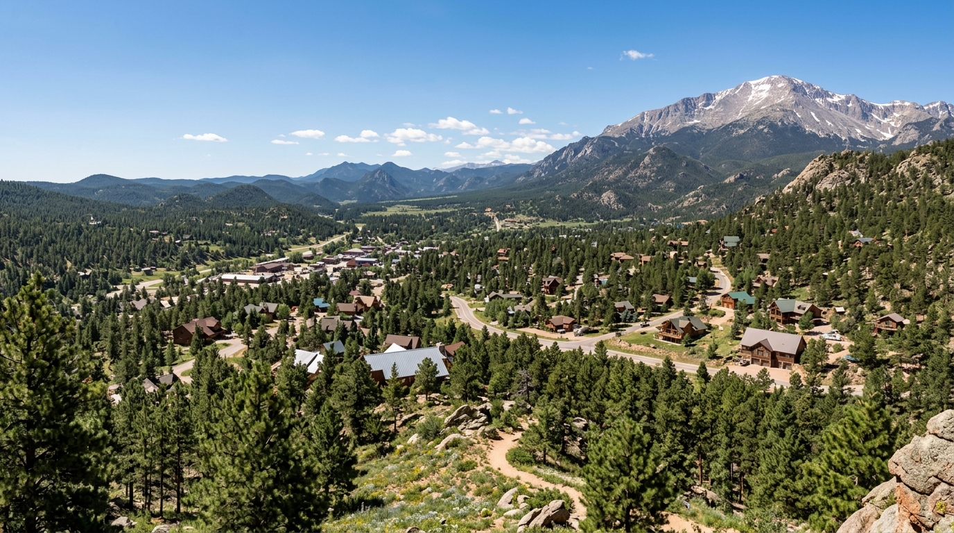 Woodland Park Colorado mountain town with pine forests and Pikes Peak